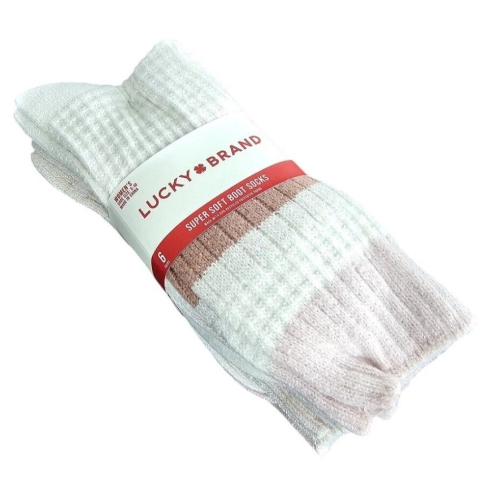 Lucky Brand 5-10 Women Super Soft Yarn Cozy Boot Socks 6-Pair Shoe Socks Pink